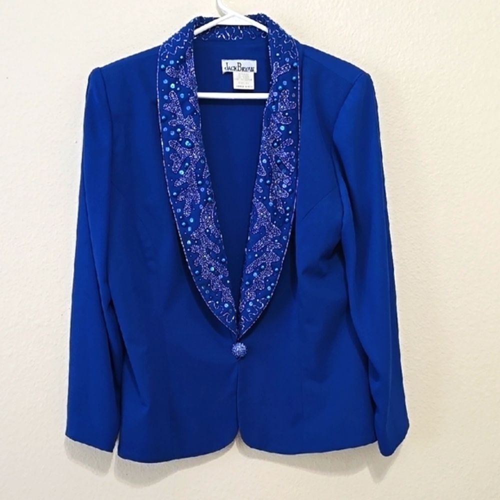 JACK‎ BRYAN VINTAGE Royal Blue Shawl Collar Blazer with Textured Fabric 14